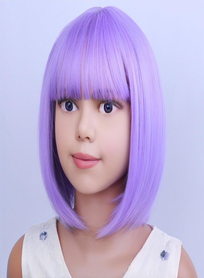 PATTNIUM Kids Purple Wig Child Bob Wig Short Light Purple Wigs for Girls Lavender Purple Bob Hair Cosplay Party Synthetic Rose Net Daily Wear Wigs - Image 3
